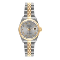Rolex Datejust Steel Yellow Gold Slate Roman Dial Ladies Watch 69173 Box Papers