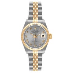 Rolex Datejust Steel Yellow Gold Slate Roman Dial Ladies Watch 69173 Box Papers
