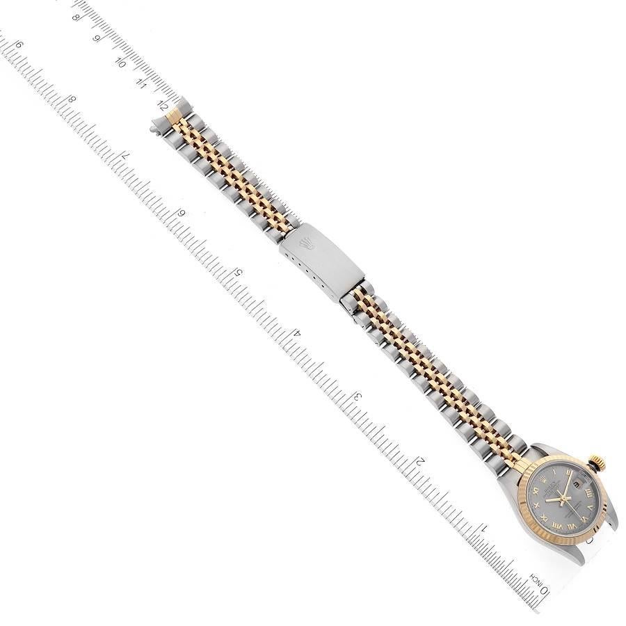 Rolex Montre Datejust en acier et or jaune avec cadran romain en ardoise, pour femmes 69173 en vente 6