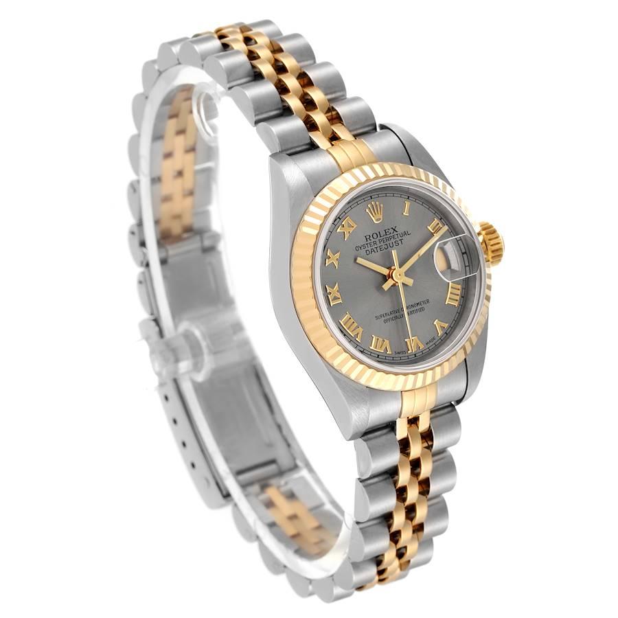 Rolex Montre Datejust en acier et or jaune avec cadran romain en ardoise, pour femmes 69173 Excellent état - En vente à Atlanta, GA