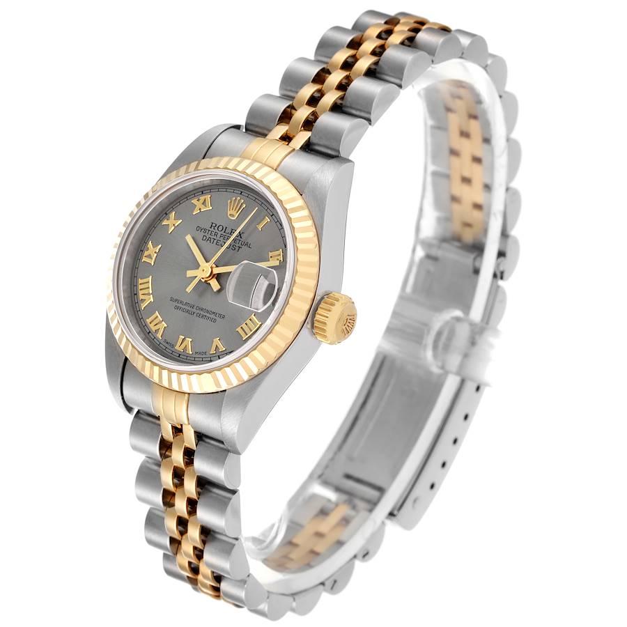 Rolex Datejust Steel Yellow Gold Slate Roman Dial Ladies Watch 69173 In Excellent Condition For Sale In Atlanta, GA