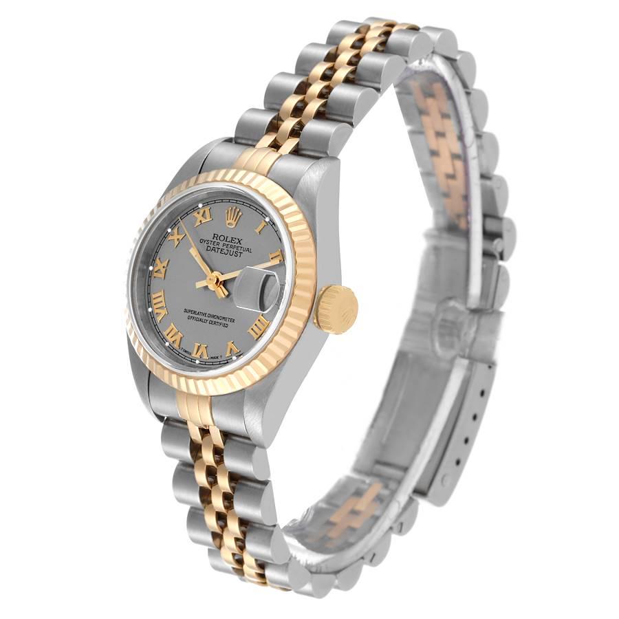 Rolex Datejust Steel Yellow Gold Slate Roman Dial Ladies Watch 69173 In Excellent Condition In Atlanta, GA
