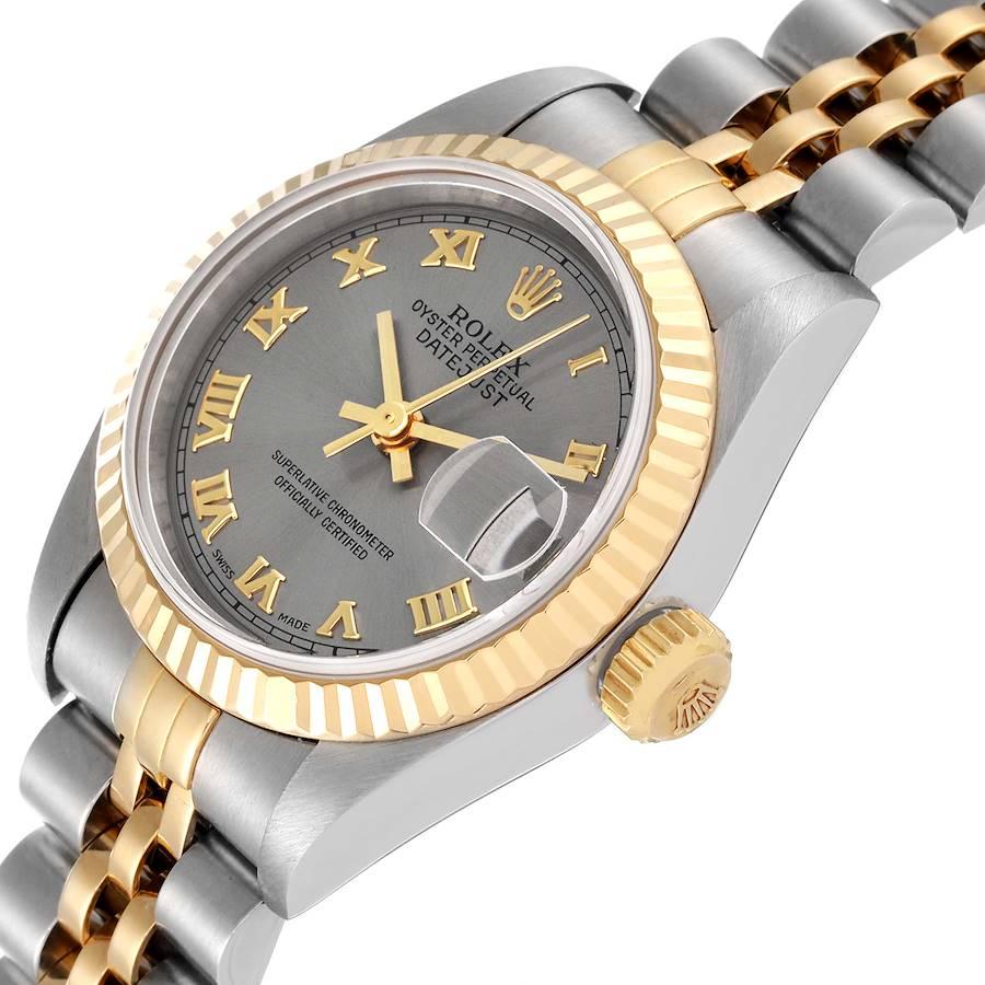 Women's Rolex Datejust Steel Yellow Gold Slate Roman Dial Ladies Watch 69173 For Sale