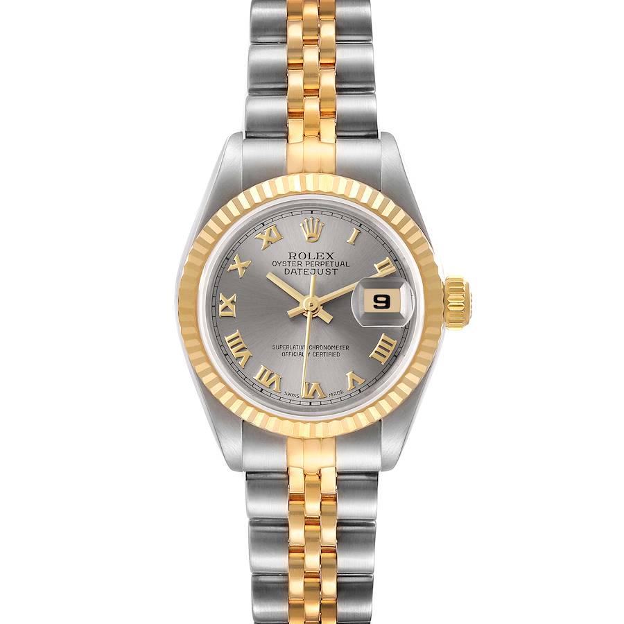 Rolex Montre Datejust en acier et or jaune avec cadran romain en ardoise, pour femmes 69173