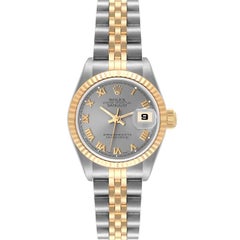 Rolex Datejust Steel Yellow Gold Slate Roman Dial Ladies Watch 69173
