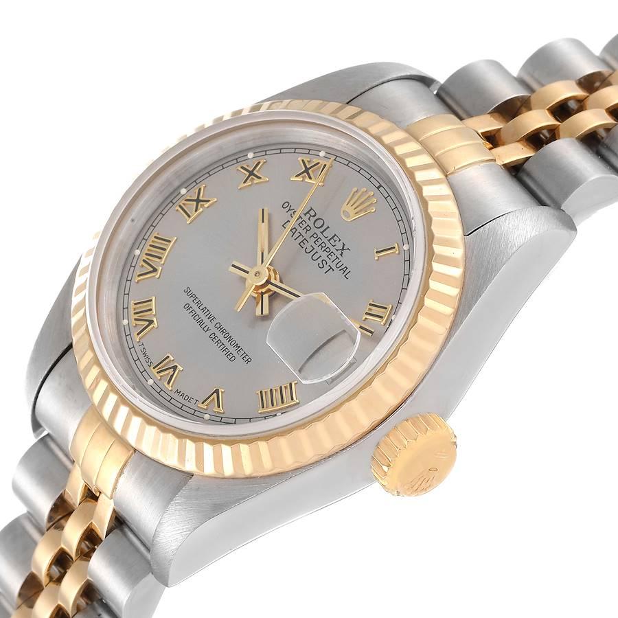 Rolex Datejust Steel Yellow Gold Slate Roman Dial Ladies Watch 69173 Papers In Excellent Condition In Atlanta, GA