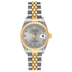 Rolex Datejust Steel Yellow Gold Slate Roman Dial Ladies Watch 69173 Papers