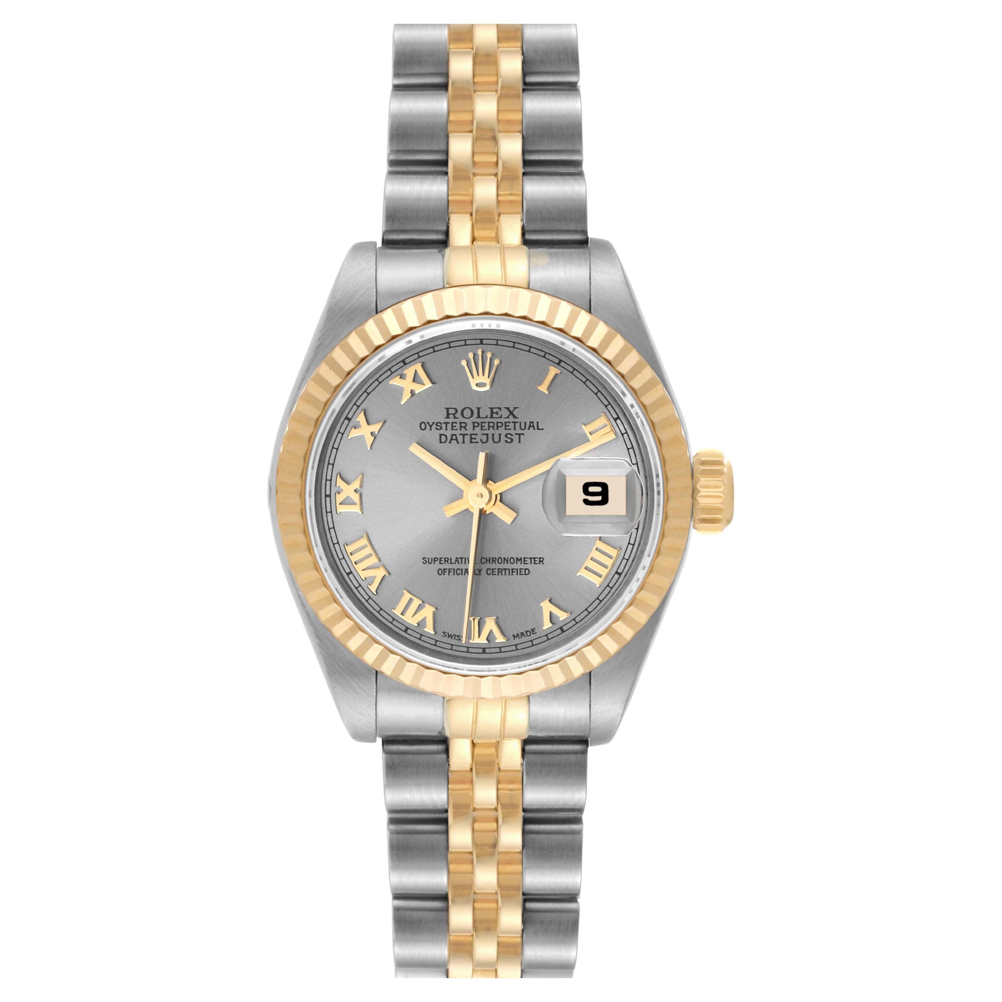 Rolex Datejust Steel Yellow Gold Slate Roman Dial Ladies Watch 79173