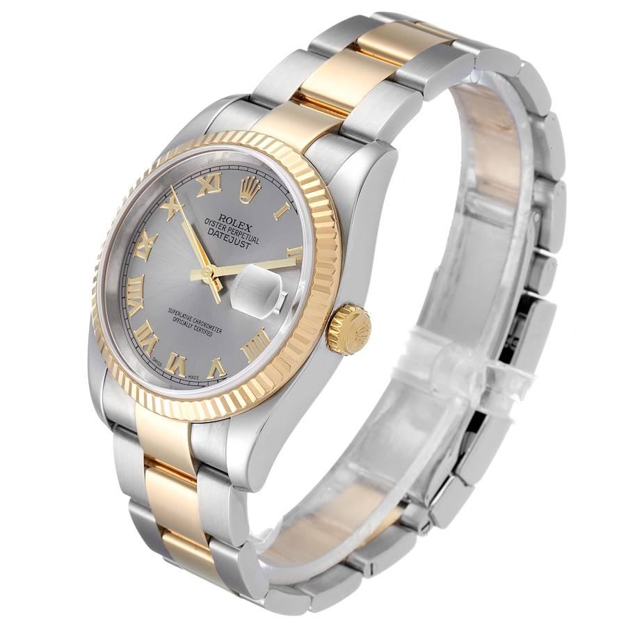 Men's Rolex Datejust Steel Yellow Gold Slate Roman Dial Mens Watch 116233