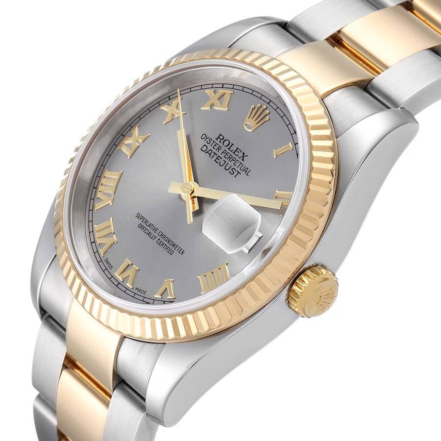 Rolex Datejust Steel Yellow Gold Slate Roman Dial Mens Watch 116233 1