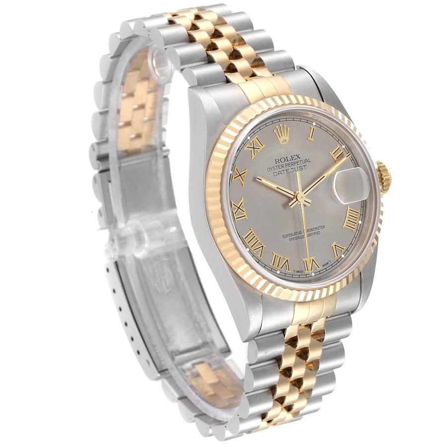 Rolex Datejust Stahl Gelbgold Schiefer römisches Zifferblatt Herrenuhr 16233 im Zustand „Gut“ in Atlanta, GA