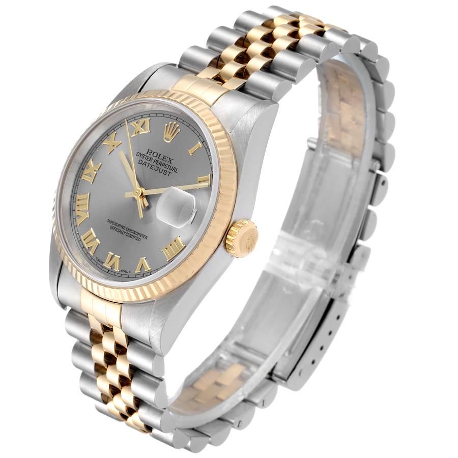 Men's Rolex Datejust Steel Yellow Gold Slate Roman Dial Mens Watch 16233 For Sale