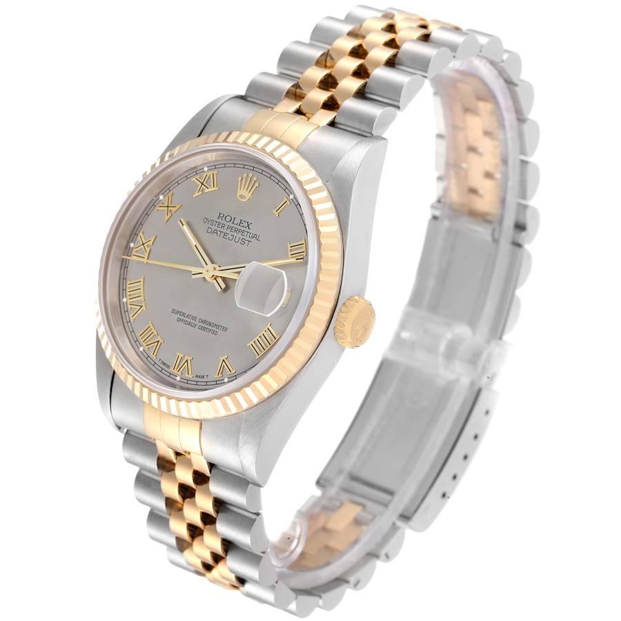 Rolex Datejust Stahl Gelbgold Schiefer römisches Zifferblatt Herrenuhr 16233 1