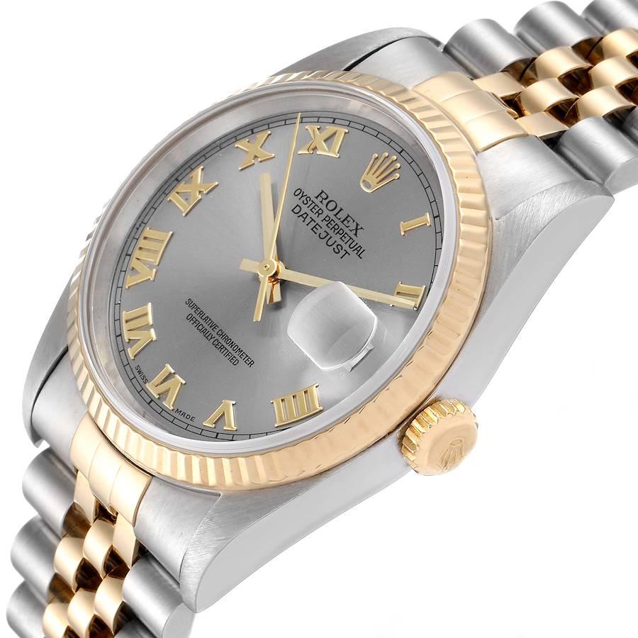 Rolex Datejust Steel Yellow Gold Slate Roman Dial Mens Watch 16233 For Sale 1