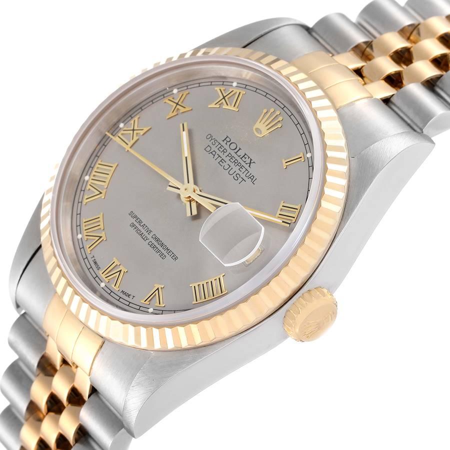 Rolex Datejust Stahl Gelbgold Schiefer römisches Zifferblatt Herrenuhr 16233 2
