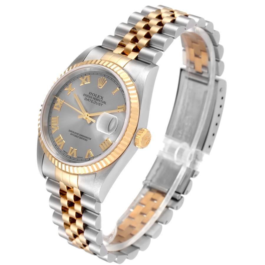 Rolex Datejust Steel Yellow Gold Slate Roman Dial Watch 16233 Box Papers  For Sale at 1stDibs