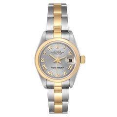 Rolex Datejust Steel Yellow Gold Smooth Bezel Slate Dial Ladies Watch 79163 Card
