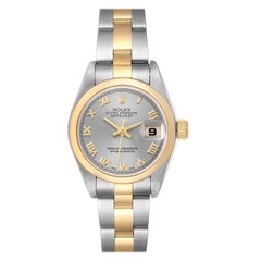 Rolex Datejust Steel Yellow Gold Smooth Bezel Slate Dial Ladies Watch 79163 Card