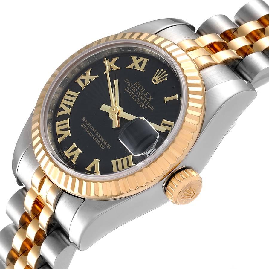Rolex Datejust Steel Yellow Gold Sunbeam Dial Ladies Watch 179173 Box Card In Excellent Condition For Sale In Atlanta, GA