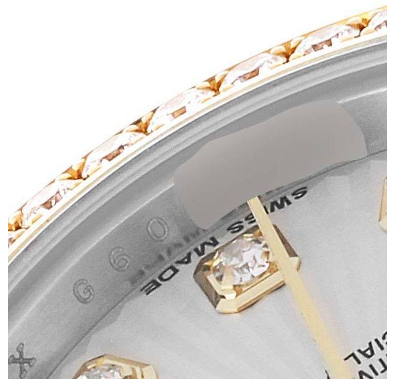 Rolex Datejust Steel Yellow Gold Sunbeam Diamond Ladies Watch 179383 Box Card In Excellent Condition In Atlanta, GA