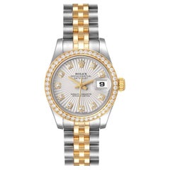 Rolex Datejust Steel Yellow Gold Sunbeam Diamond Ladies Watch 179383 Box Card