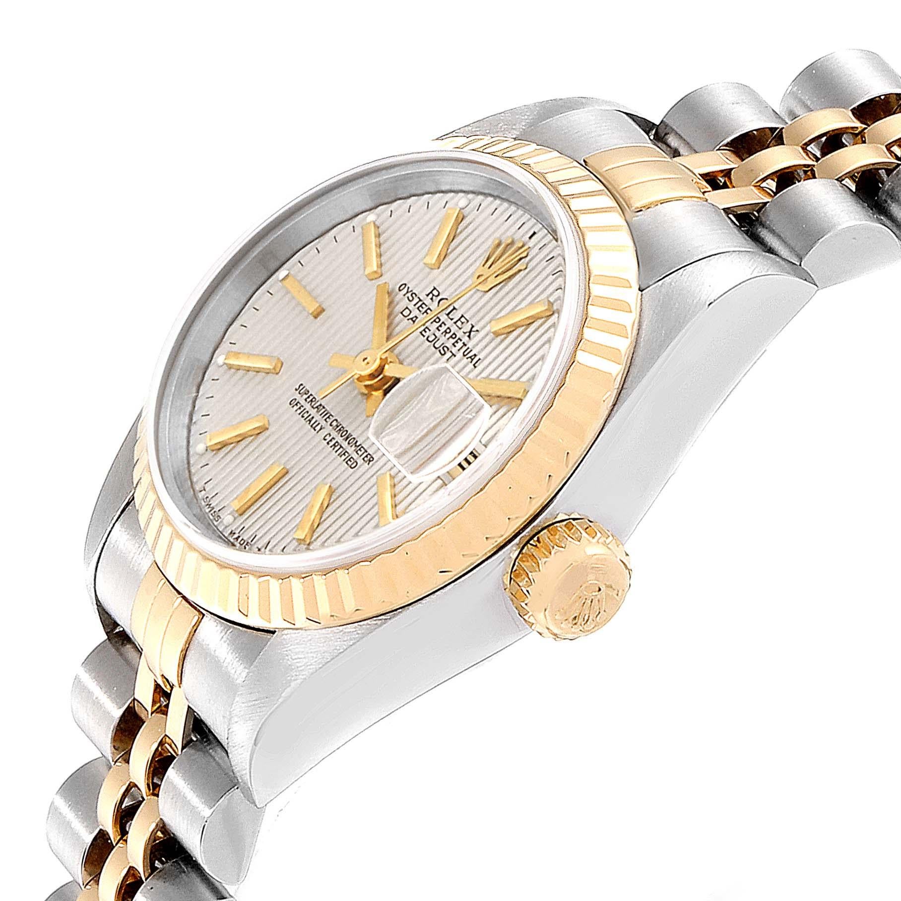 Women's Rolex Datejust Steel Yellow Gold Tapestry Dial Ladies Watch 69173 Box Papers