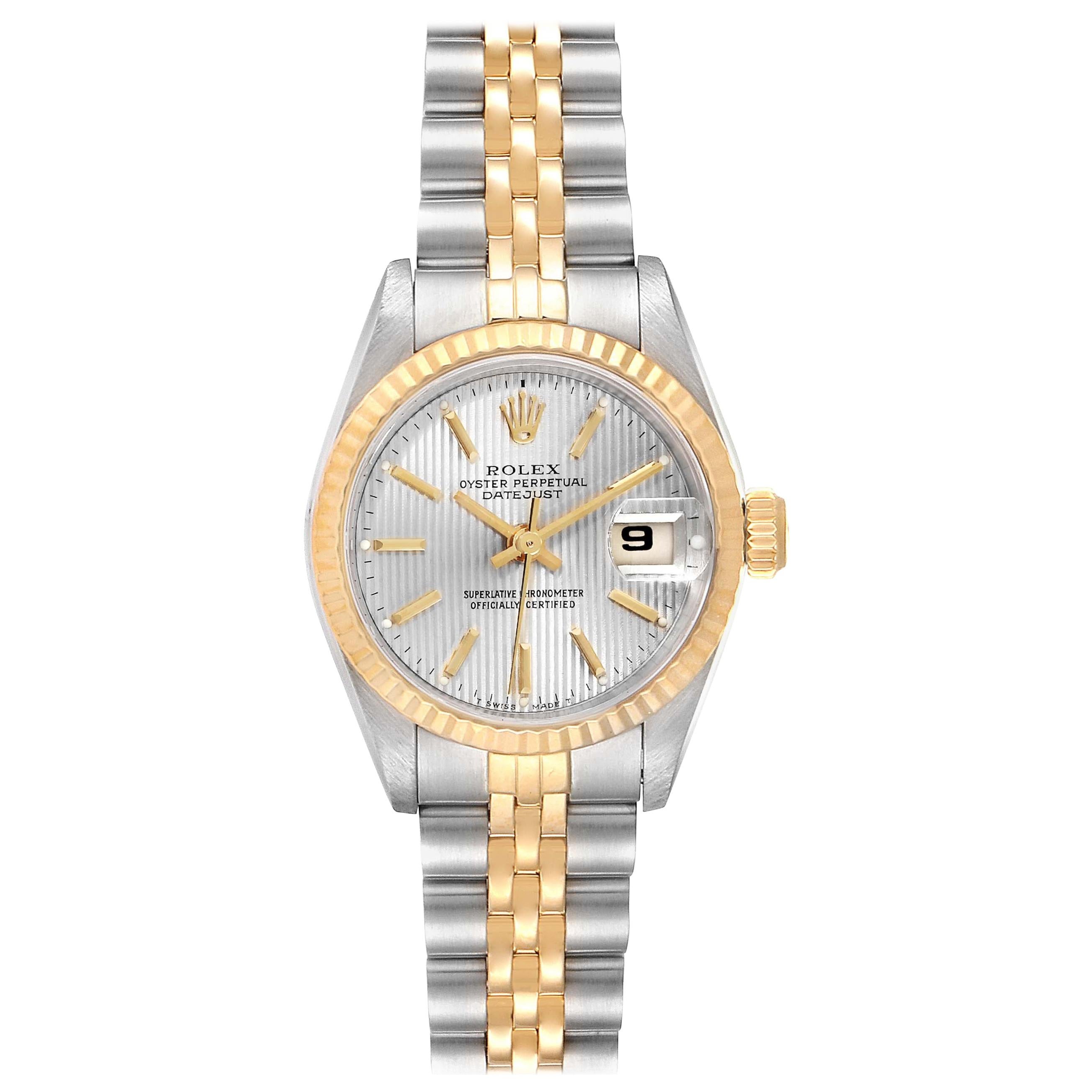 Rolex Datejust Steel Yellow Gold Tapestry Dial Ladies Watch 69173 Box Papers