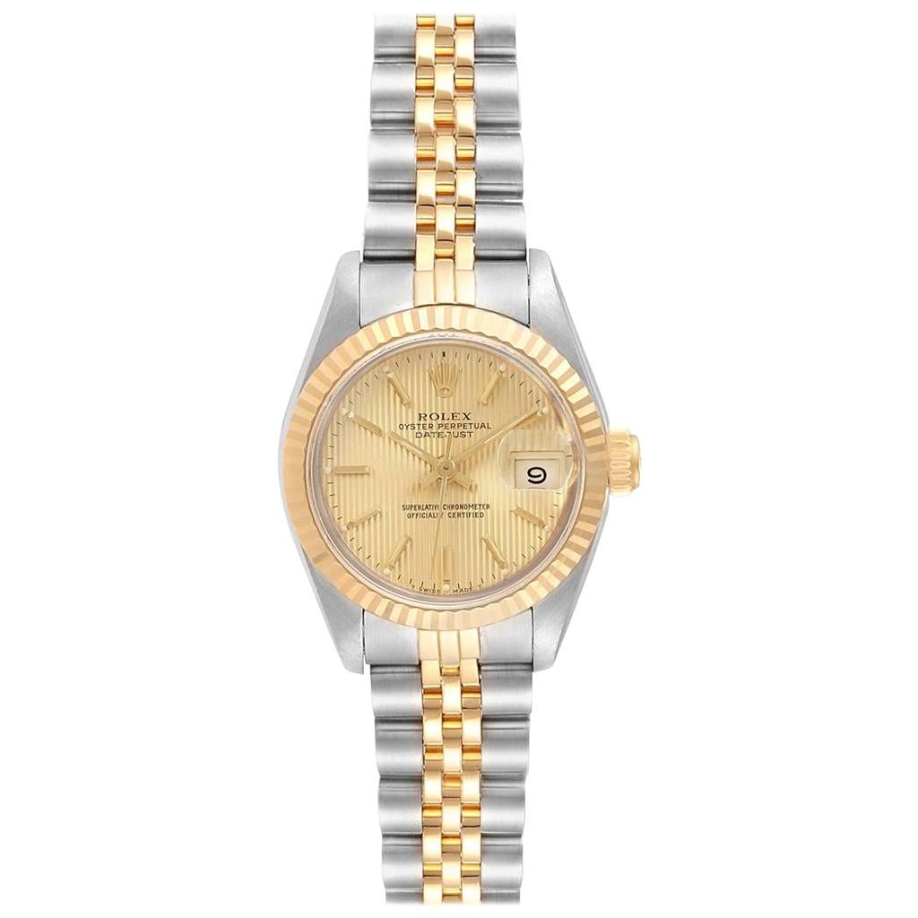 Rolex Datejust Steel Yellow Gold Tapestry Dial Ladies Watch 69173 Box Papers