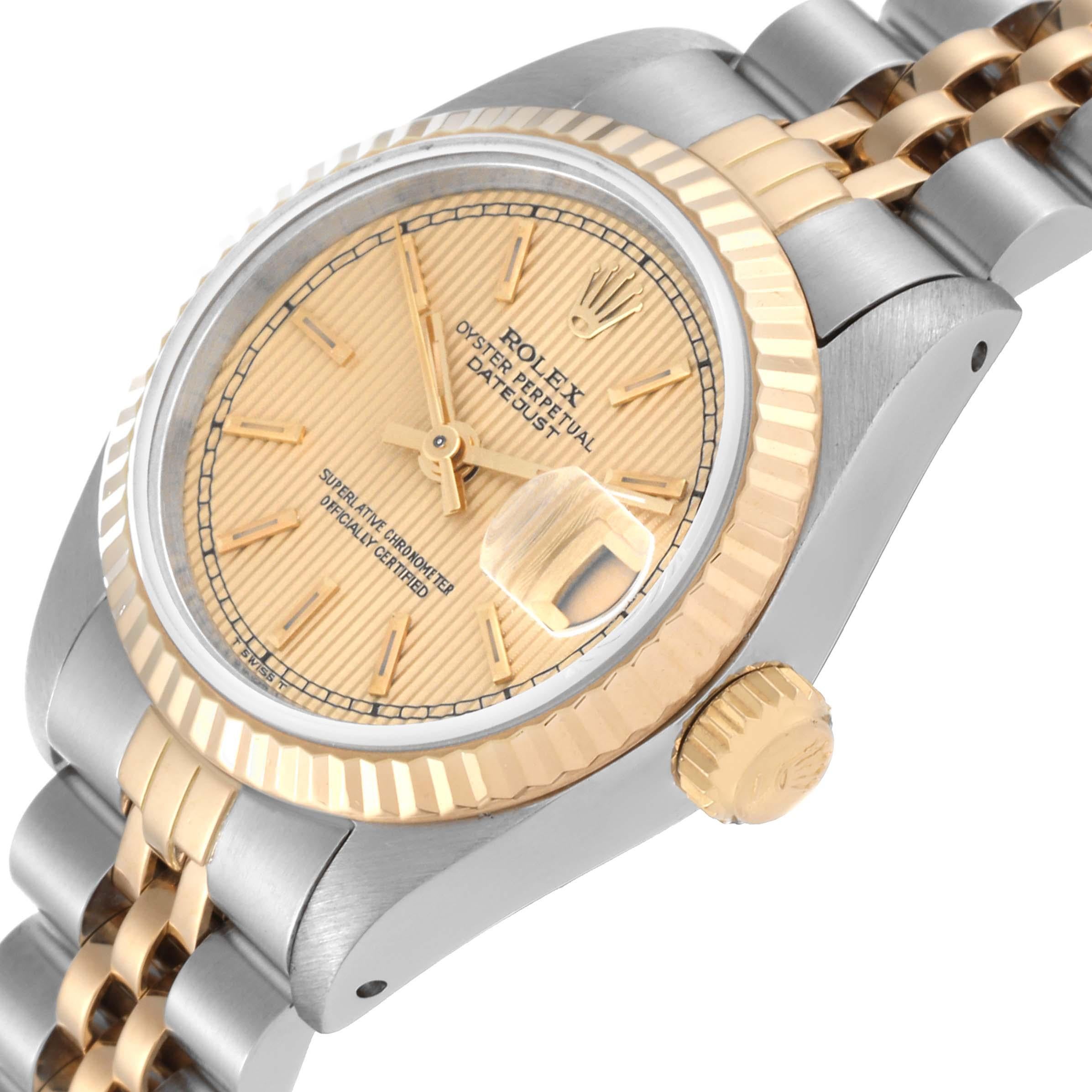 Rolex Datejust Steel Yellow Gold Tapestry Dial Ladies Watch 69173 In Excellent Condition In Atlanta, GA
