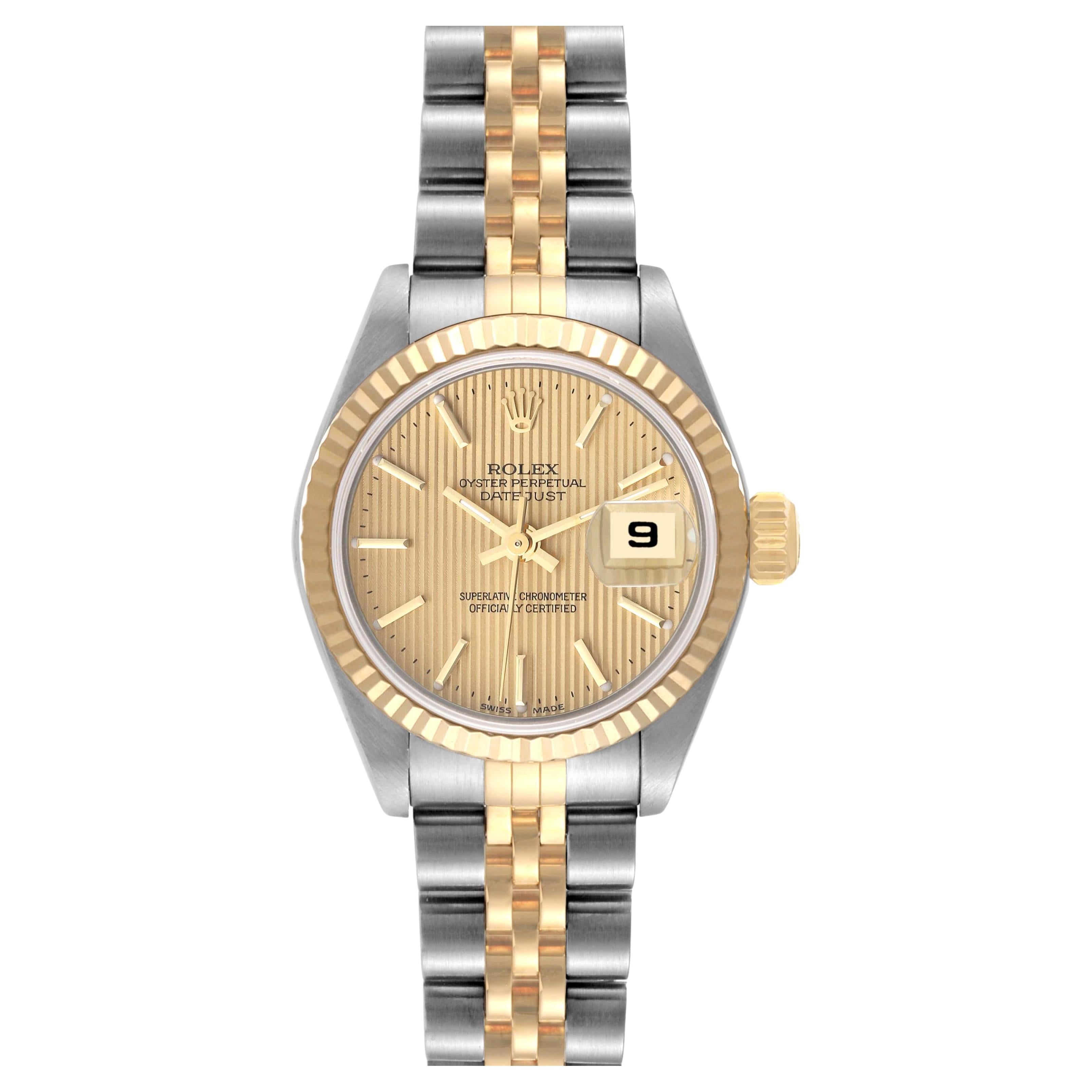 Rolex Datejust Steel Yellow Gold Tapestry Dial Ladies Watch 79173 Box Papers