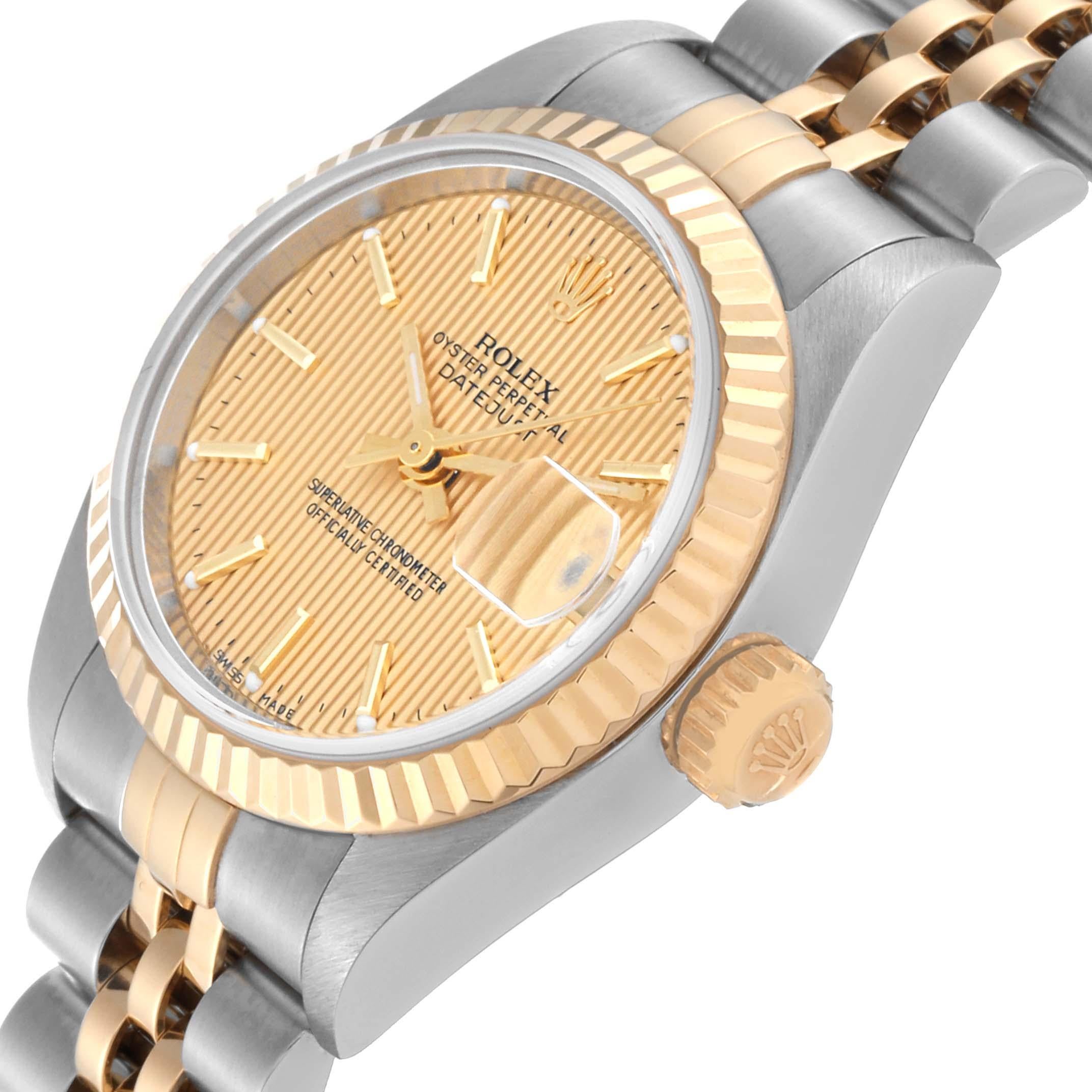 Rolex Montre Datejust en acier, or jaune et cadran tapisserie pour femmes 79173 Excellent état à Atlanta, GA