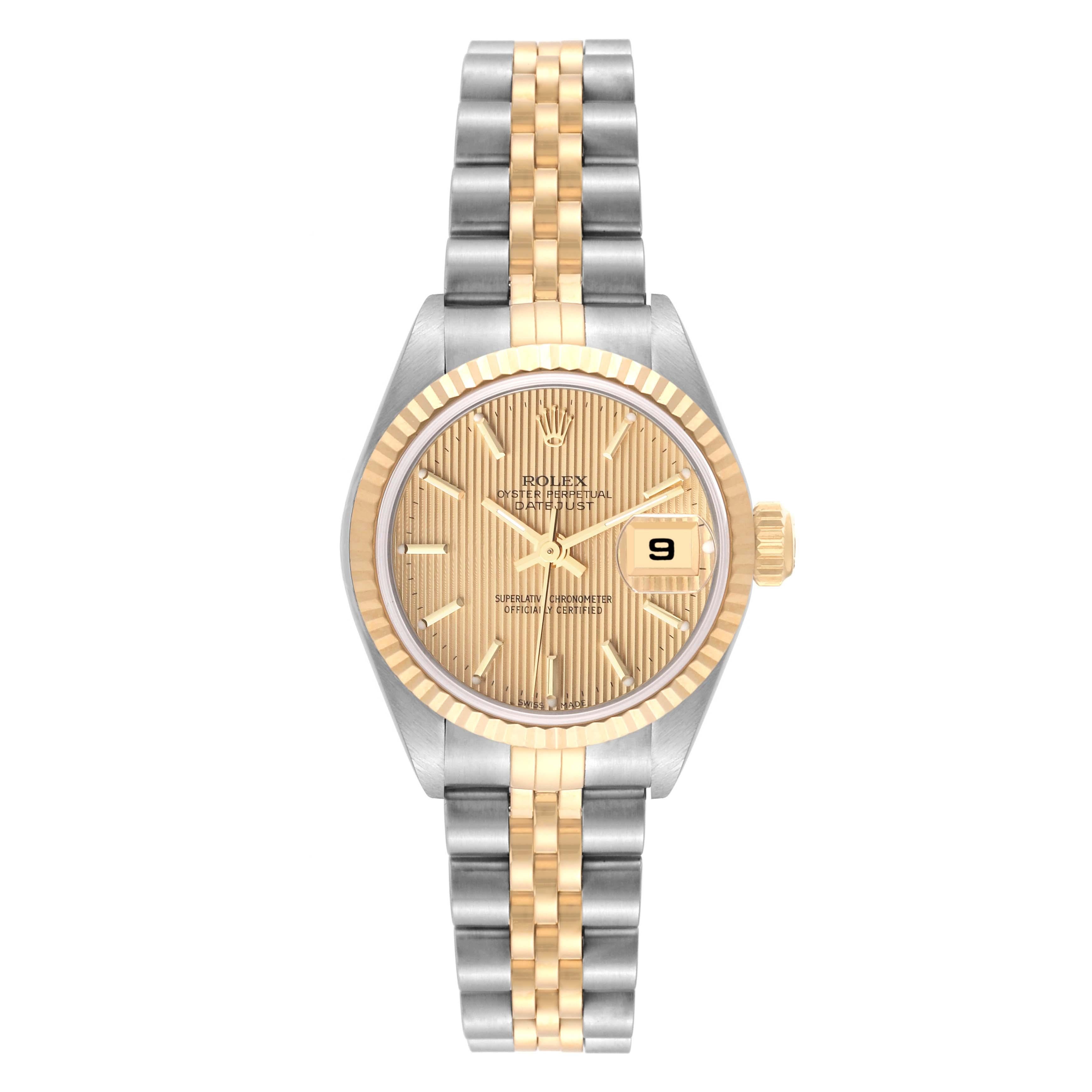 Rolex Montre Datejust en acier, or jaune et cadran tapisserie pour femmes 79173 5