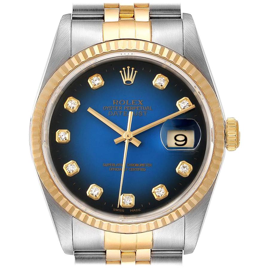 Rolex Datejust Steel Yellow Gold Vignette Diamond Dial Men's Watch 16233 For Sale
