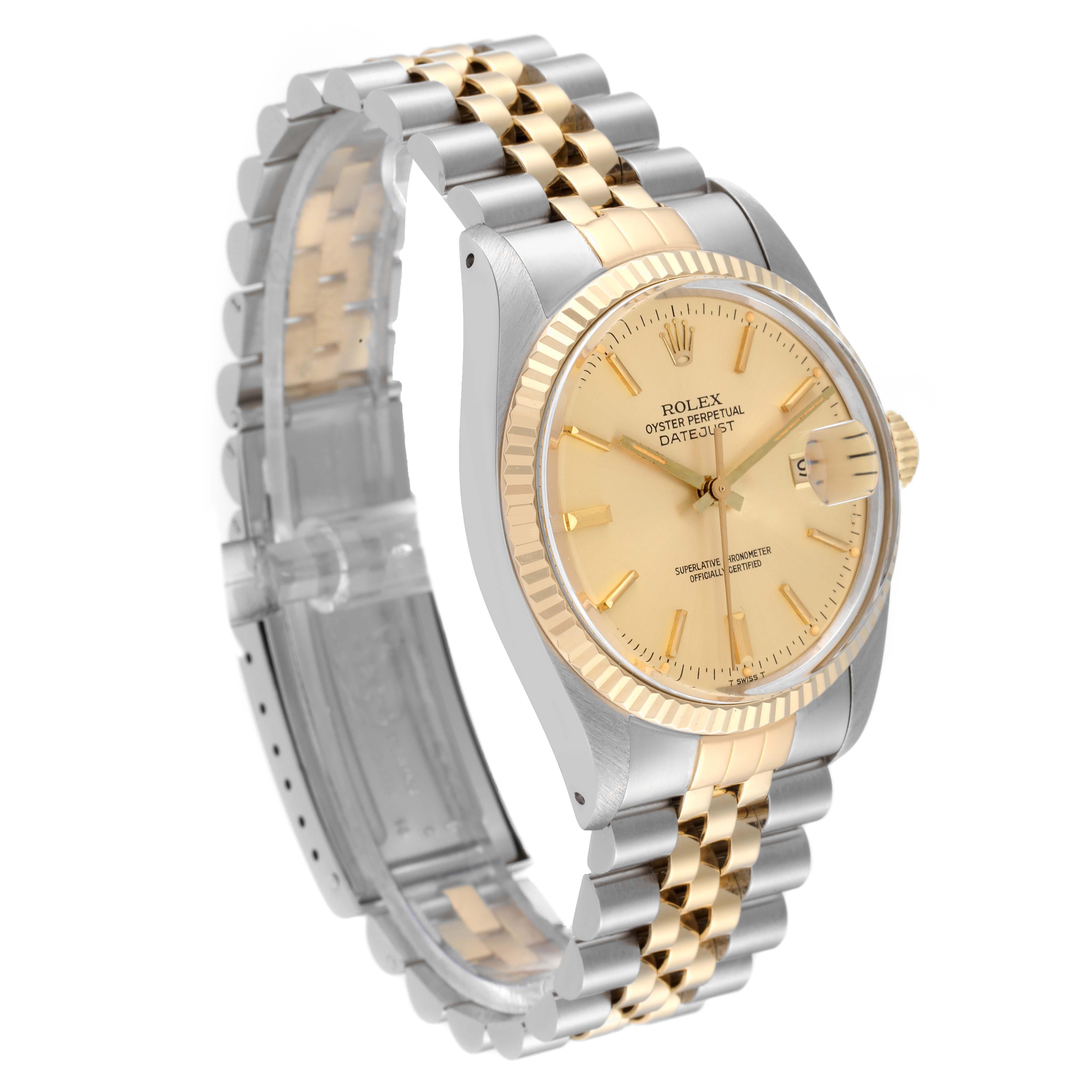 Rolex Datejust Steel Yellow Gold Vintage Mens Watch 16013 Box Papers In Good Condition In Atlanta, GA