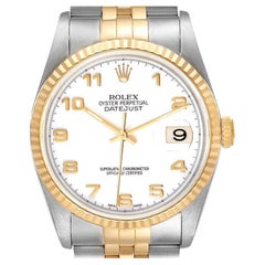 Rolex Datejust Steel Yellow Gold White Arabic Dial Mens Watch 16233