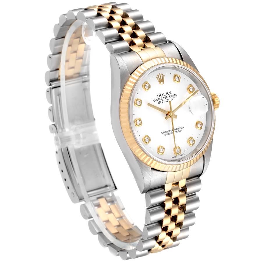 Rolex Datejust Steel Yellow Gold White Dial Diamond Men's Watch 16233 In Good Condition In Atlanta, GA