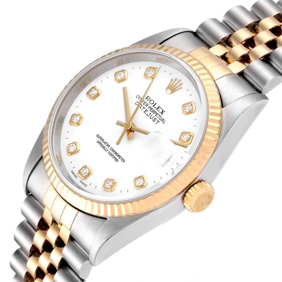 Rolex Datejust Steel Yellow Gold White Dial Diamond Men's Watch 16233 2