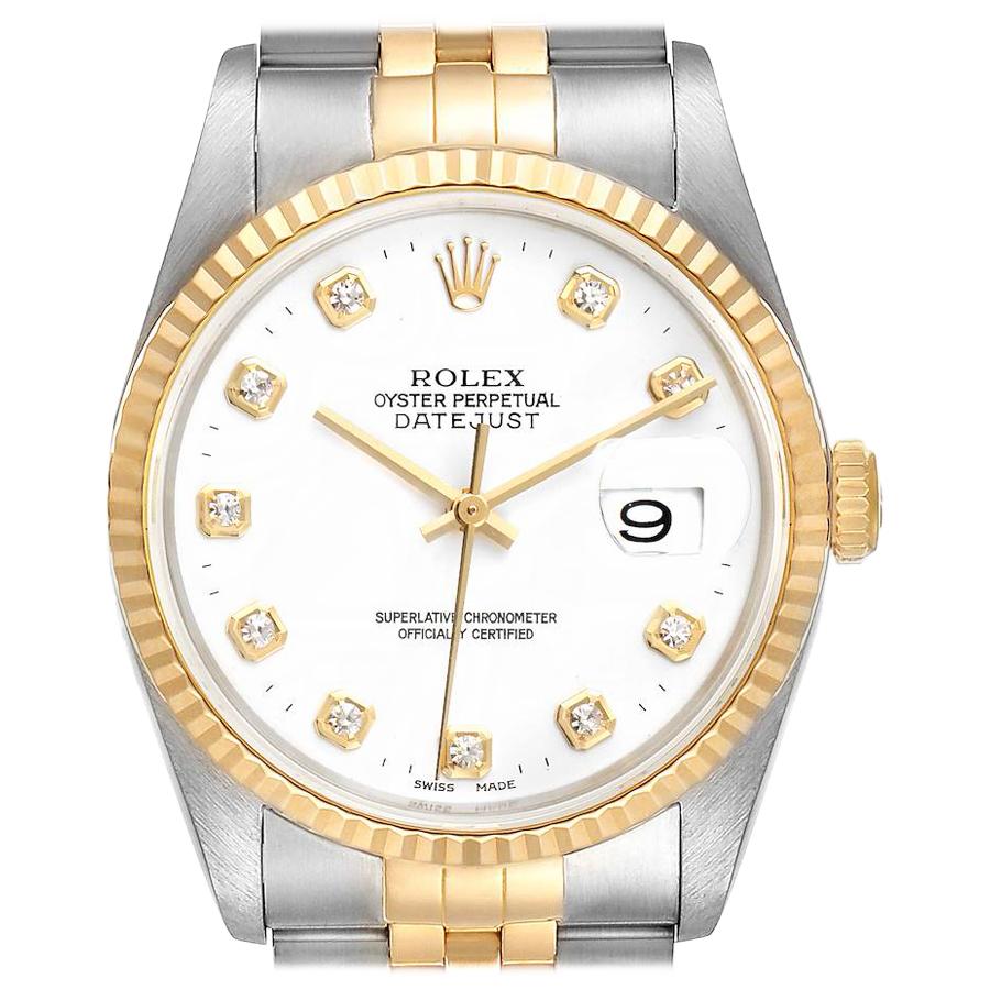 Rolex Datejust Steel Yellow Gold White Dial Diamond Men's Watch 16233