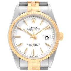 Rolex Datejust Steel Yellow Gold White Dial Fluted Bezel Men's Watch 16233