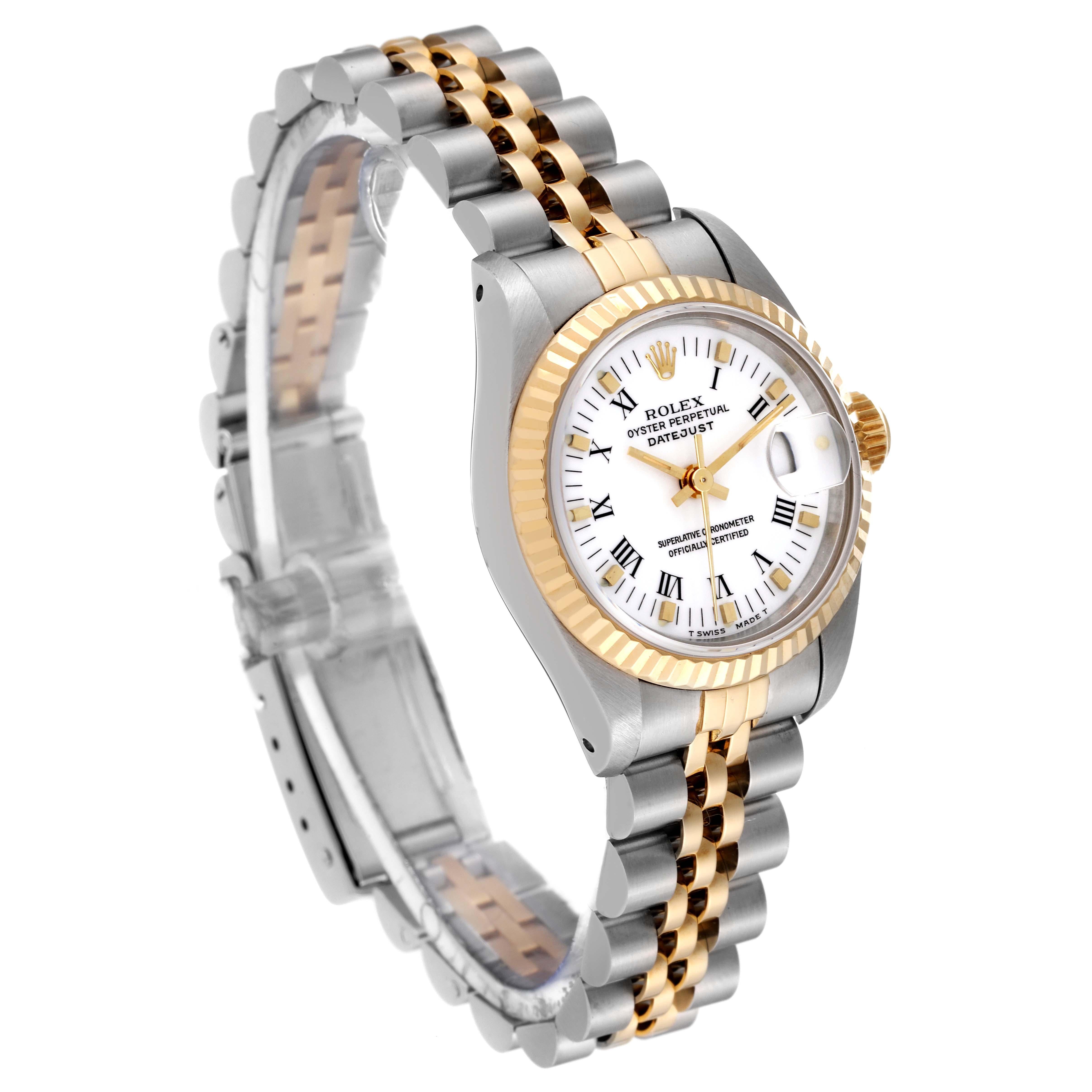 Rolex Datejust Steel Yellow Gold White Dial Ladies Watch 69173 Box Papers In Excellent Condition In Atlanta, GA