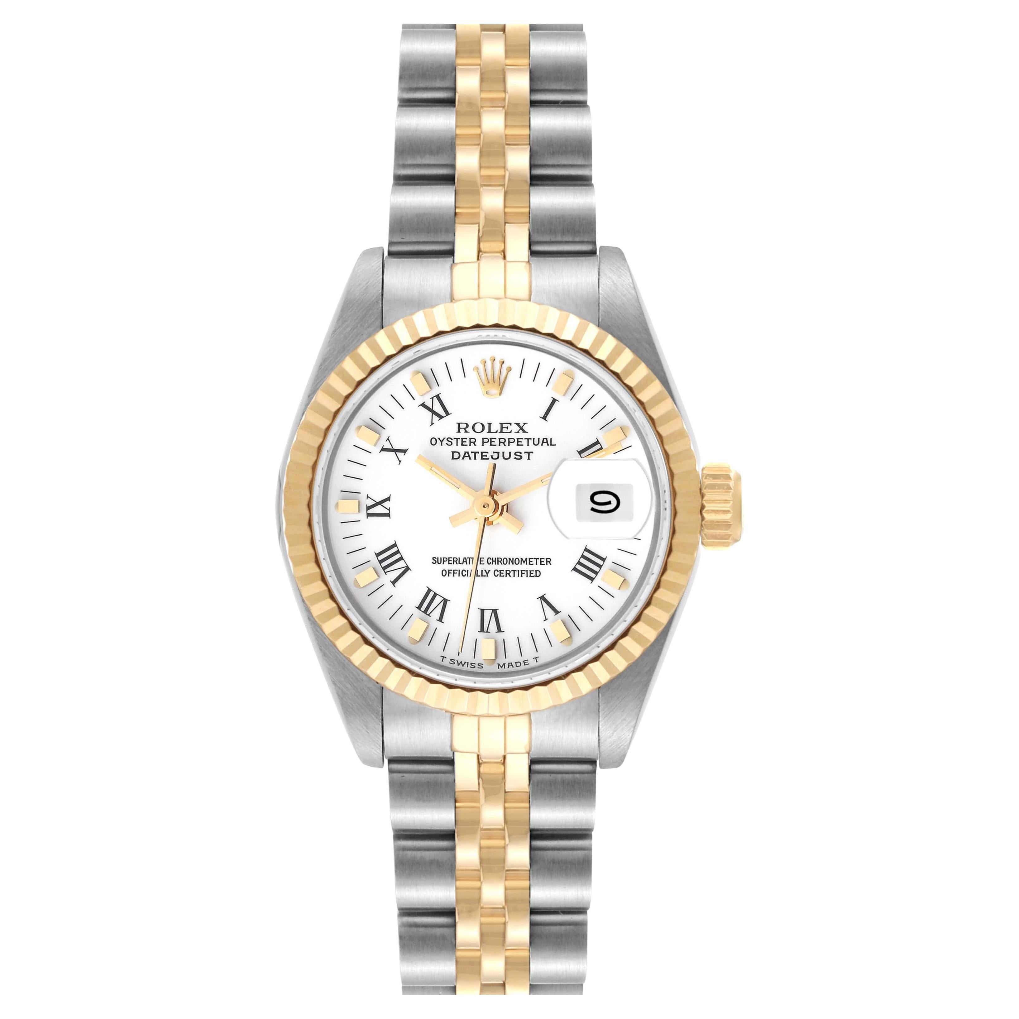 Rolex Datejust Steel Yellow Gold White Dial Ladies Watch 69173 Box Papers