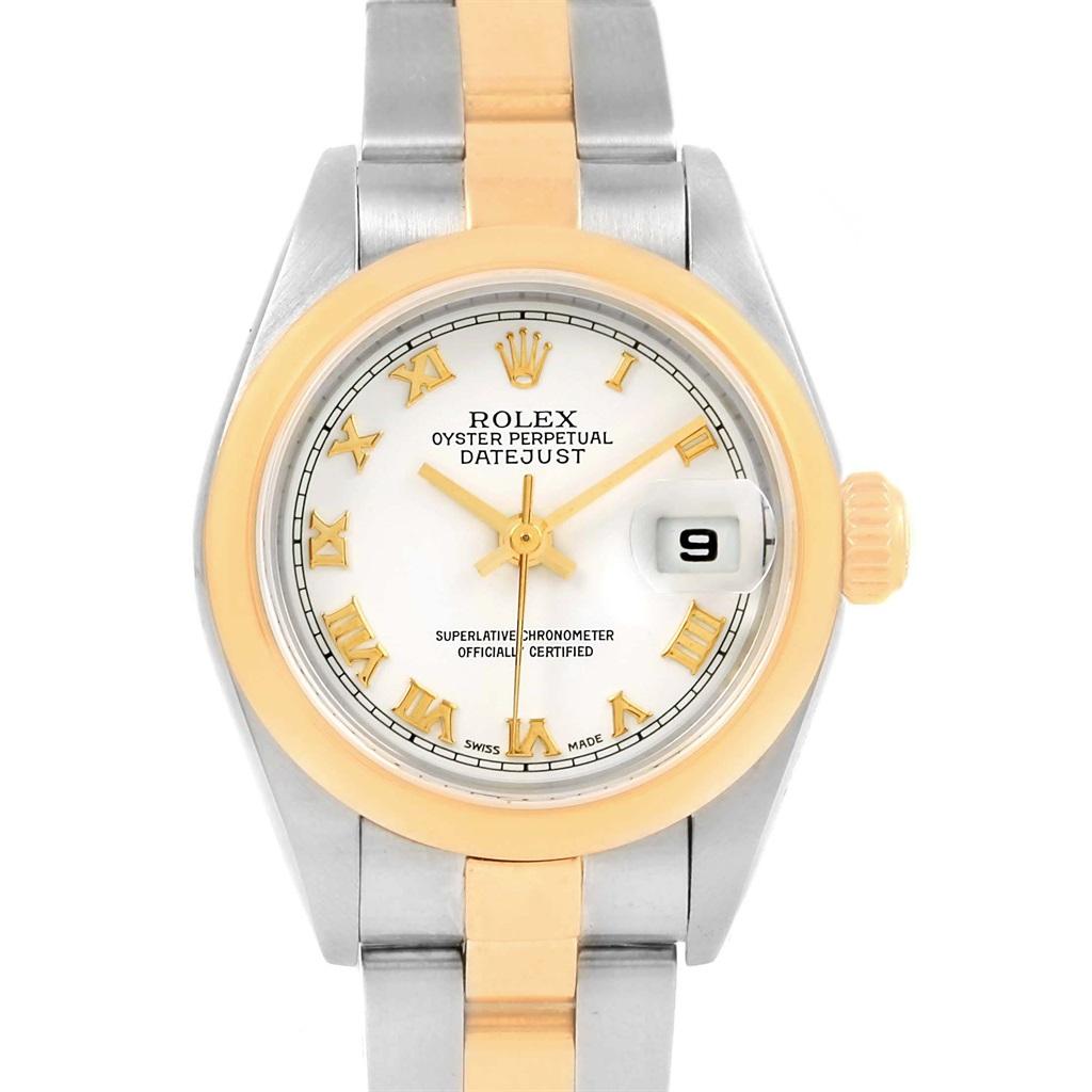 Rolex Datejust Steel Yellow Gold White Dial Ladies Watch 79163 In Good Condition For Sale In Atlanta, GA