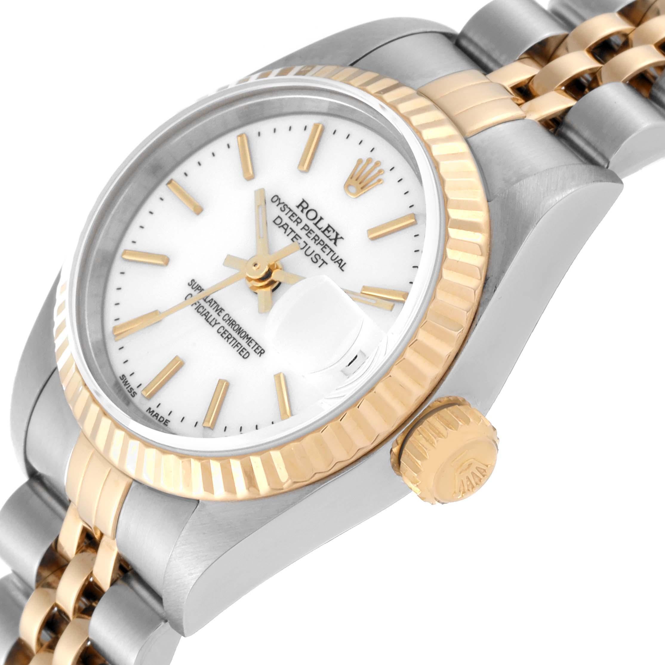 Rolex Datejust Steel Yellow Gold White Dial Ladies Watch 79173 Papers In Excellent Condition In Atlanta, GA
