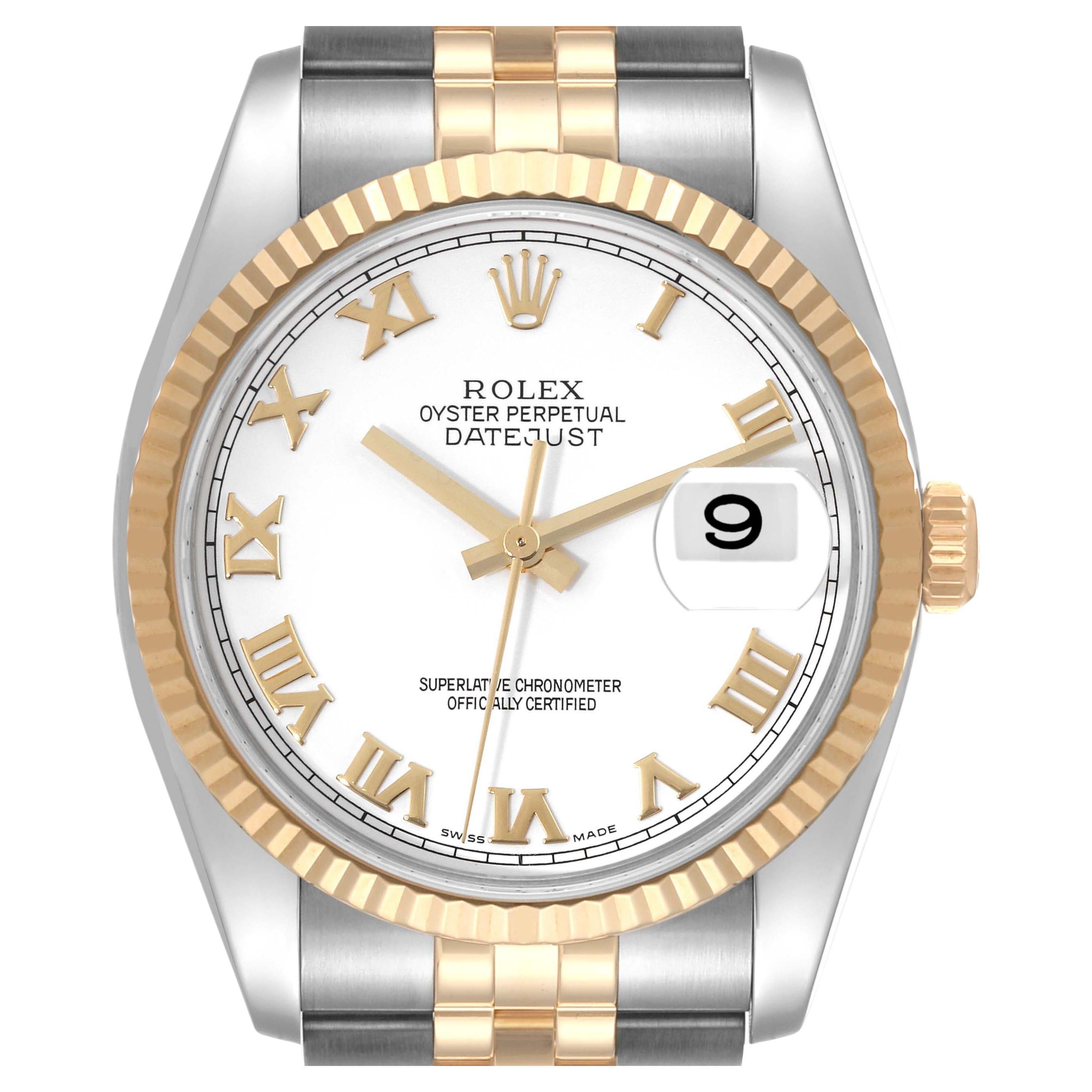 Rolex Datejust Steel Yellow Gold White Dial Mens Watch 116233 Box Card