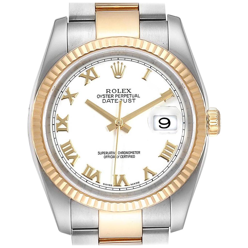 Rolex Datejust Steel Yellow Gold White Dial Men's Watch 116233 Box Papers For Sale