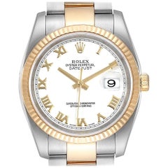 Rolex Datejust Steel Yellow Gold White Dial Men's Watch 116233 Box Papers