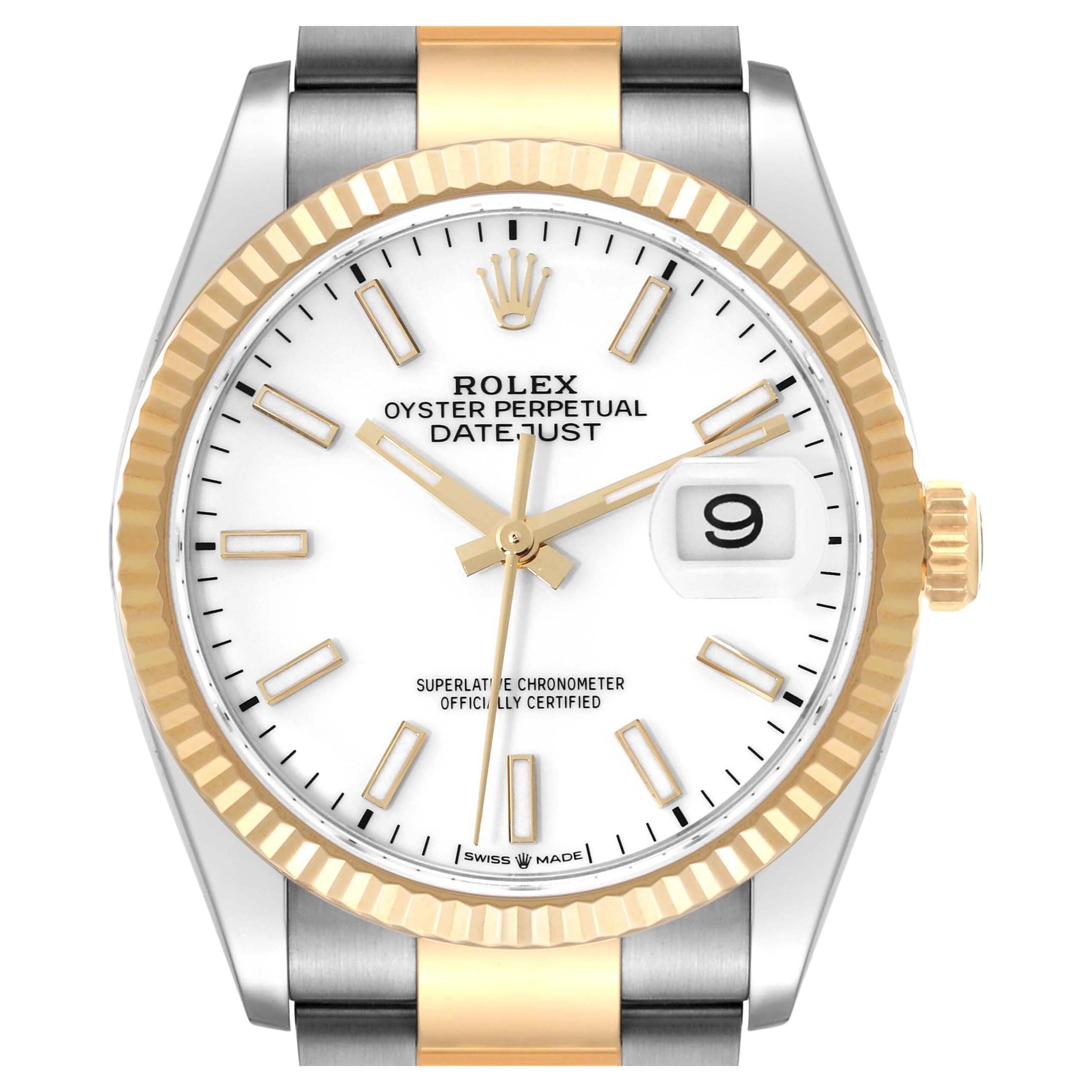 Rolex Datejust Steel Yellow Gold White Dial Mens Watch 126233 Box Card