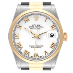 Rolex Datejust Steel Yellow Gold White Dial Mens Watch 16203 Box Papers