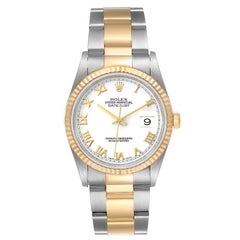 Rolex Datejust Steel Yellow Gold White Dial Men's Watch 16233 Box Papers