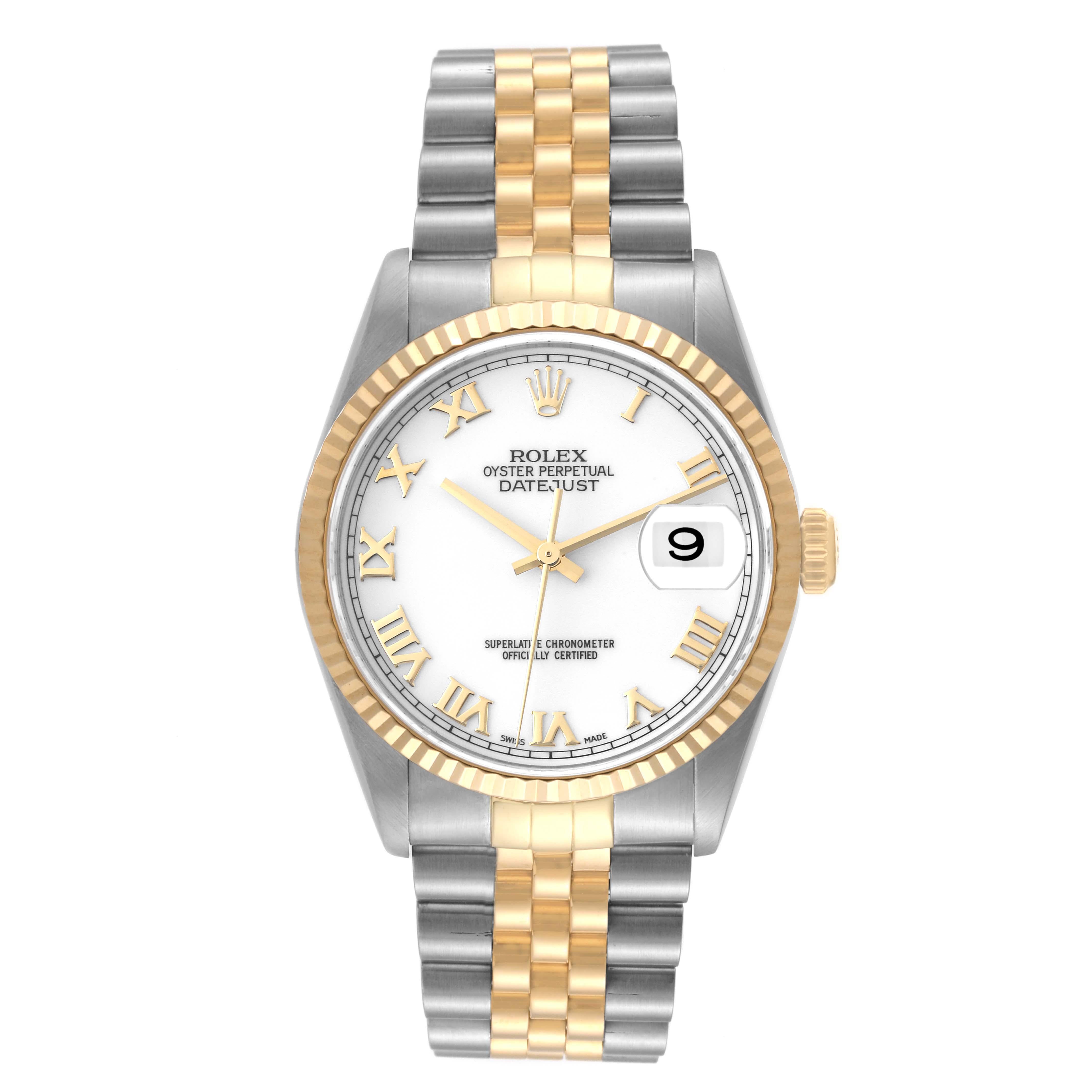 Rolex Datejust Steel Yellow Gold White Dial Mens Watch 16233 Box